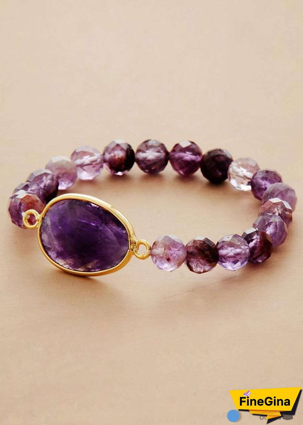 Boho Bracelet, Stretchy Bracelet, Purple Phantom and Amethyst