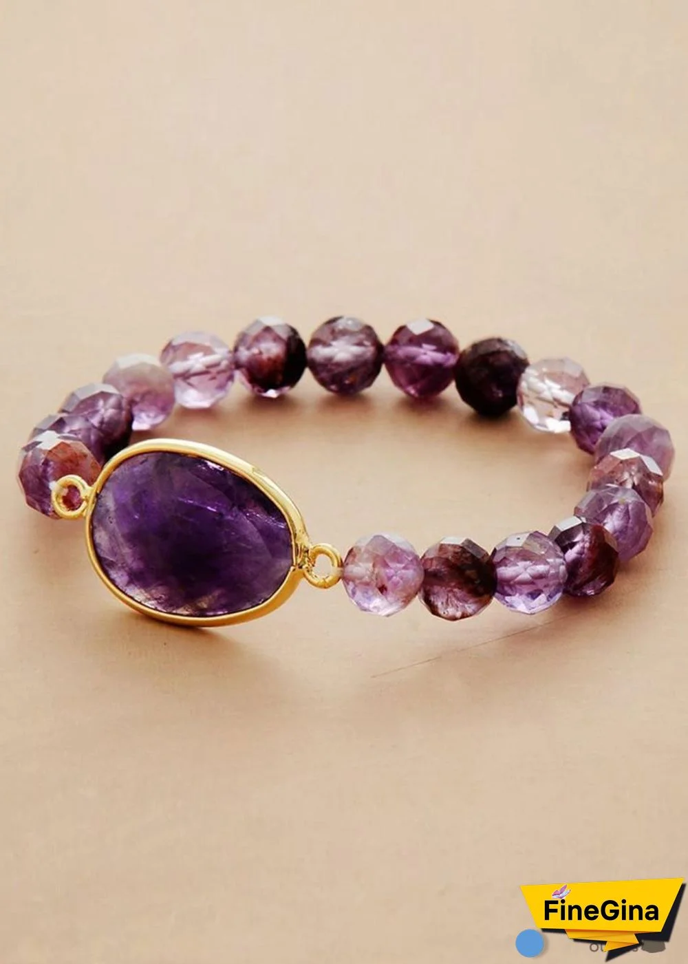Boho Bracelet, Stretchy Bracelet, Purple Phantom and Amethyst
