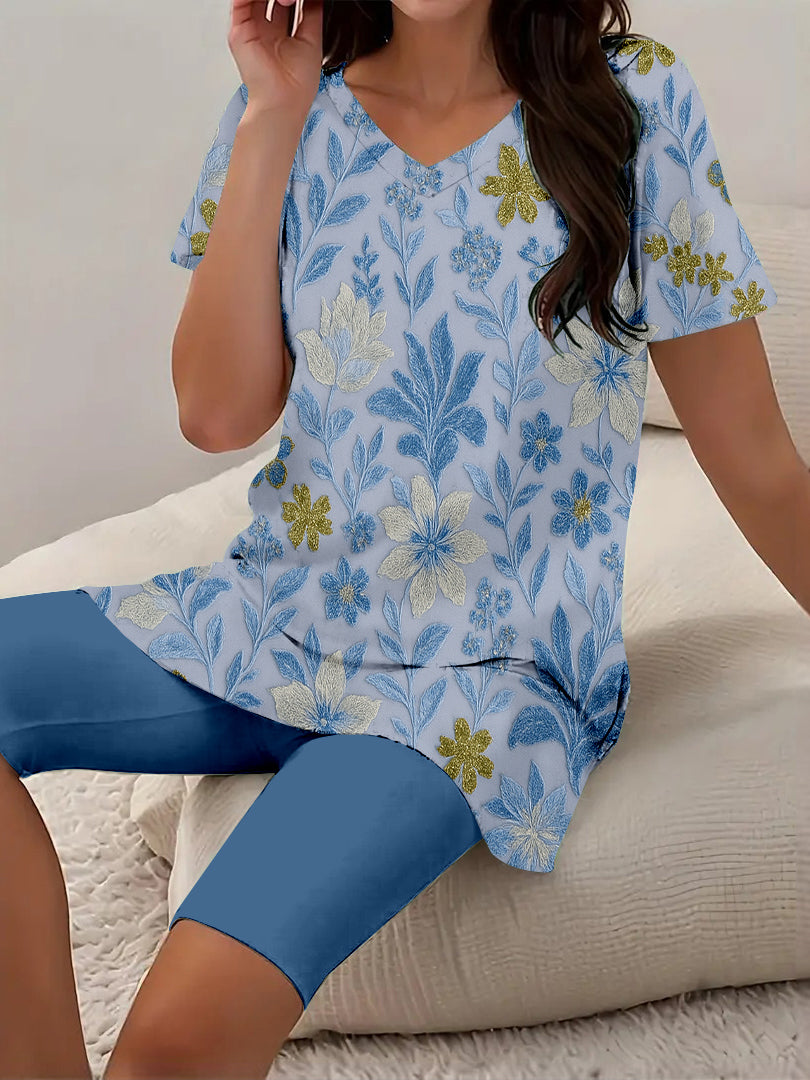 Women Long Sleeve V-neck Graphic Floral Printed Top