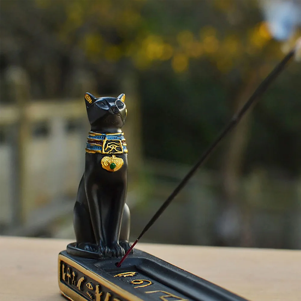 Egyptian Mythology Bastet Cat Resin Craft Incense Burner Holder Censer Base
