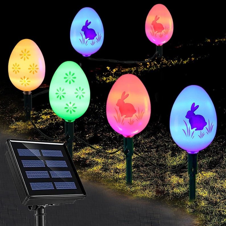 25Ft 30 LED Solar Easter Eggs Stake Lights for Easter Decorations