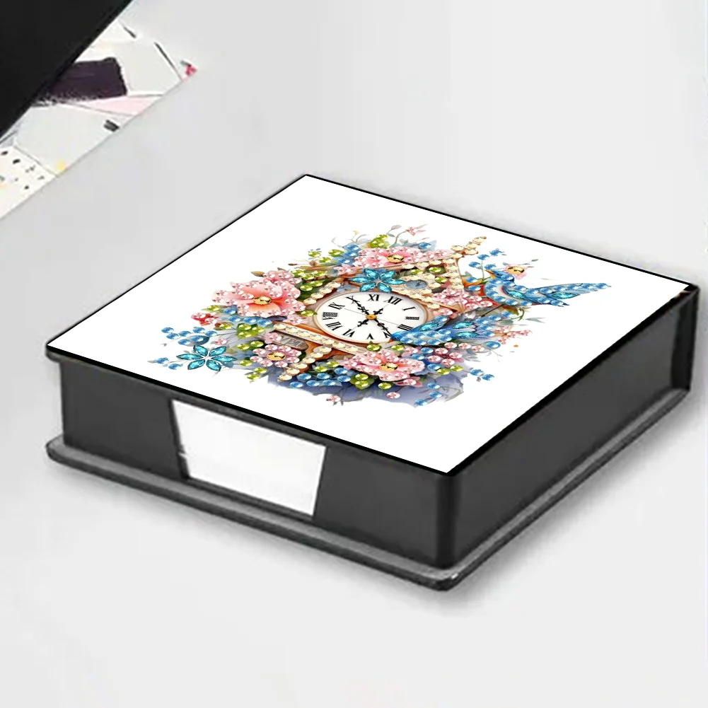 PU Flower Bird Diamond Painting Notecard Box with 160 Sheets of Paper