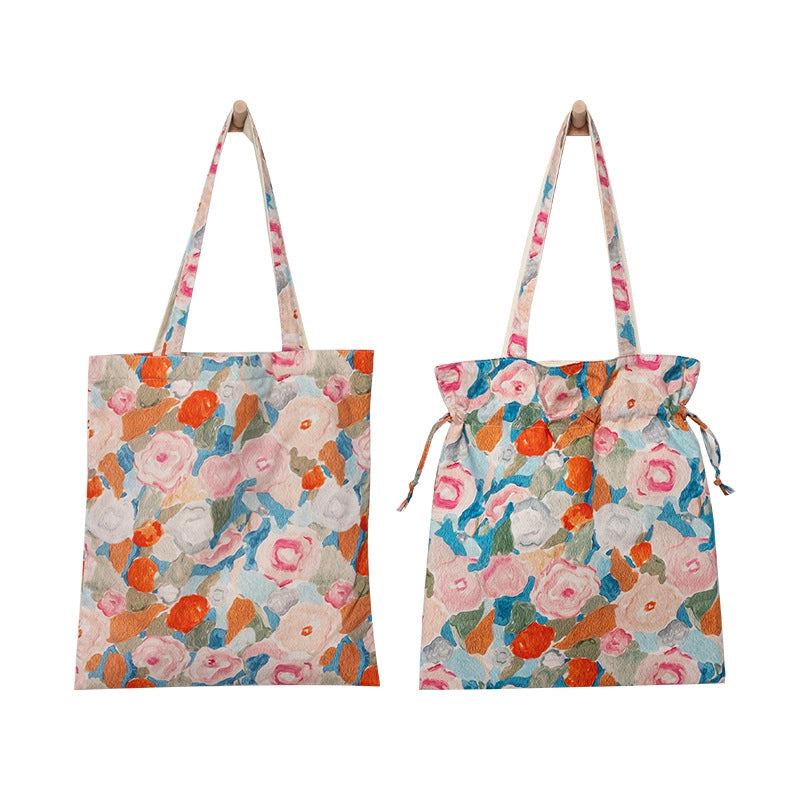 Women's Medium Cotton Color Block Vintage Style Classic Style Square Open Canvas Bag4