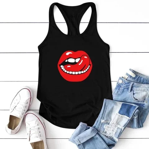 pornhint Pornhint Red Lips Printed Tanks Tops Sleeveless Women Summer 2023 Tank Tops Women Sexy Vest Femme Graphic Unisex Camiseta Tirantes Mujer