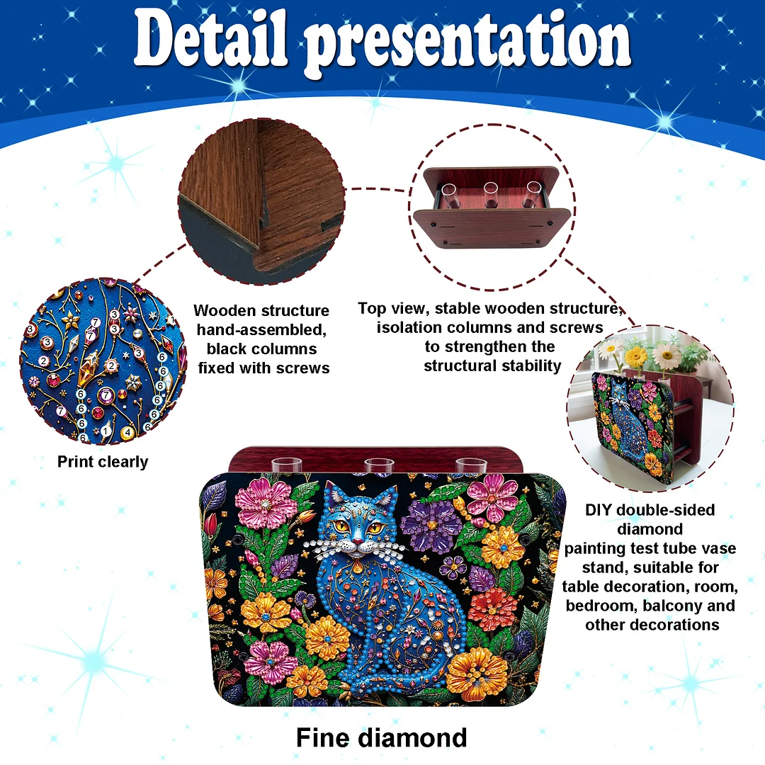 Cat DIY Flower Vase Wooden Double Sided Desktop Diamond Art Kit for Home Decor