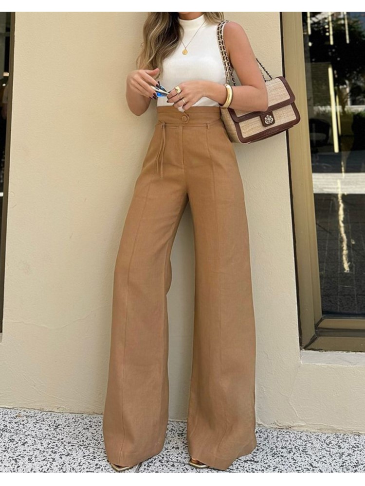 Gamesnexts fall outfits women set Wide Leg Pants Women New Autumn Fashion Commuting Style Versatile Buttons High-waisted Long Trousers Casual Cargo Pants