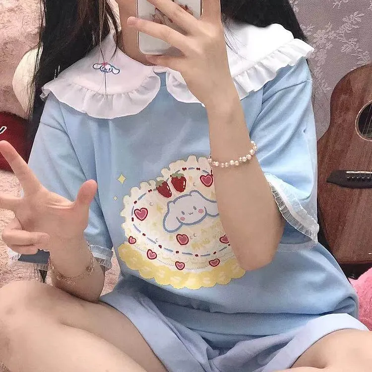 Lace doll cinnamoroll cake t-shirt