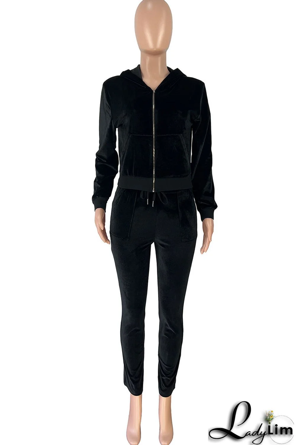 Pink Casual Solid Patchwork Hooded Collar Long Sleeve Two Pieces