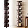 [US Local Warehouse] 6 Tier Bamboo Rotating Bookshelf on Wheels 360 Spinning Book Shelf Tower Round Revolving Bookcase Organizer Rolling Bookshelves for Small Space Corner Bedroom Office