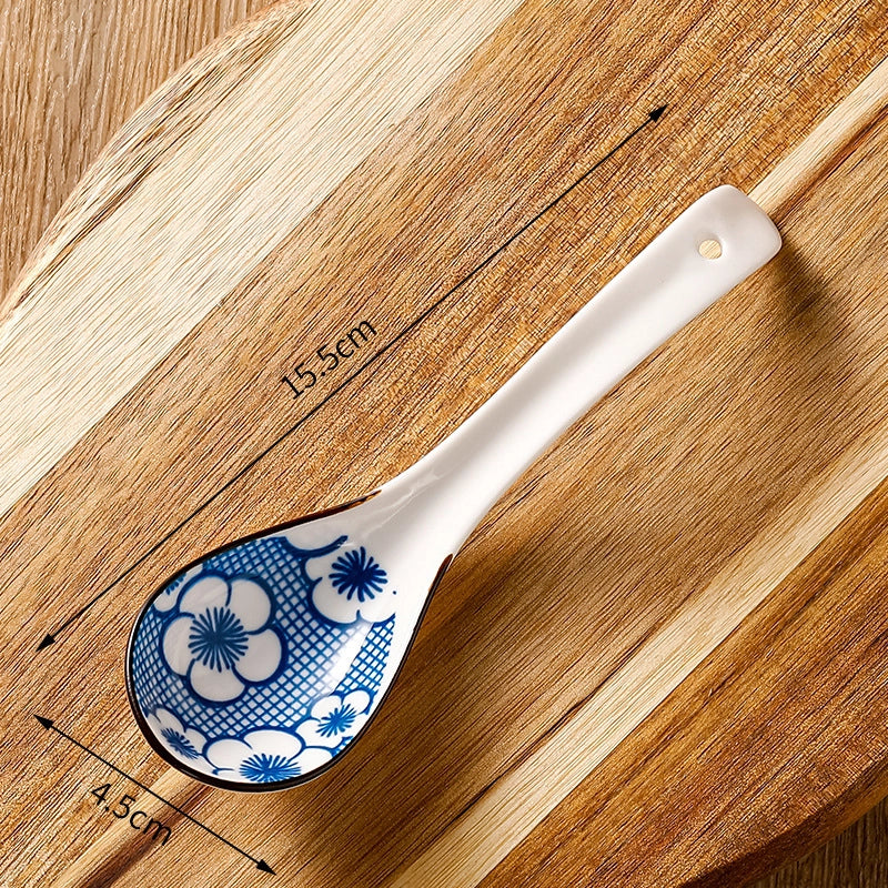 Japanese-style Small Spoon Ceramic Spoon Household Blue And White Porcelain Soup Spoon Creative Cute Pattern Spoon