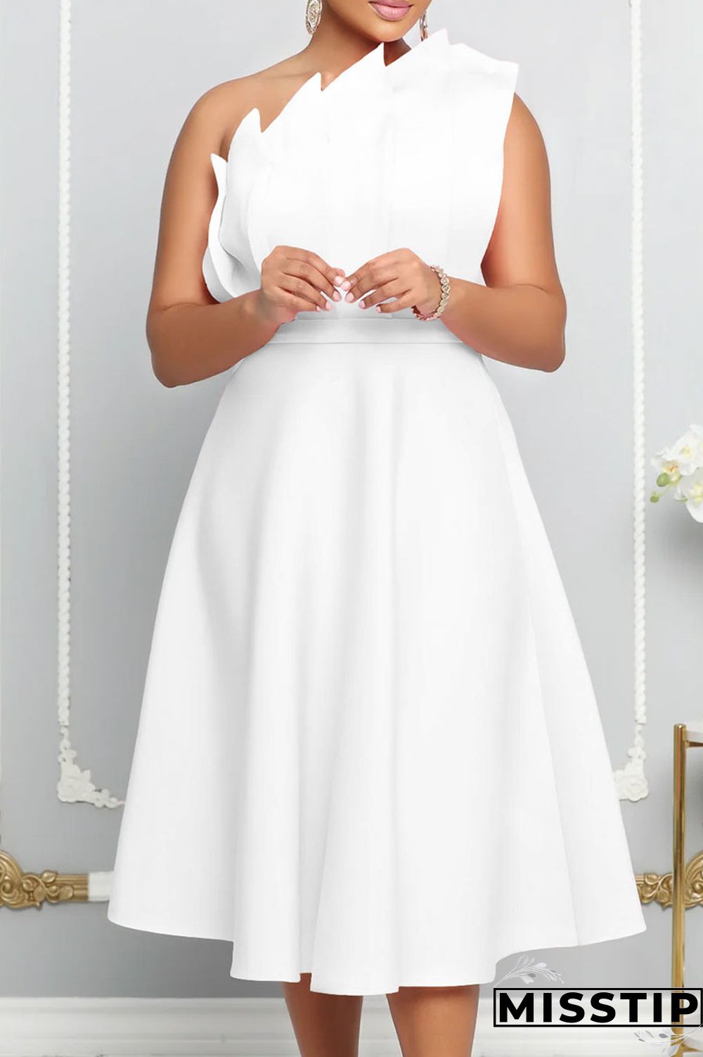 Green Yellow Elegant Solid Patchwork Fold Oblique Collar Evening Dress Dresses