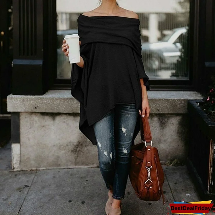 Women Fashion Spring Blouse Tops Long Sleeve Off Shoulder Pullover Casual Loose Shirt Sweater