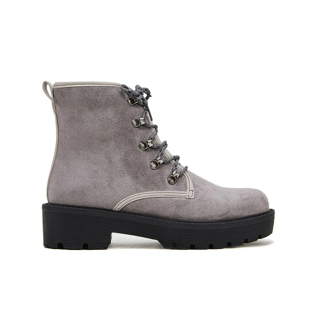 Women's Simple Faux Suede Lace Up Combat Boots