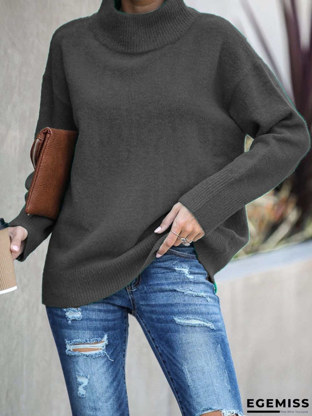 Casual Plain Shift Wool Blend Shift Sweater | EGEMISS