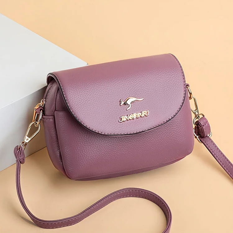 Stylish Leather Shoulder Bag -  Kangaroo and Letter Decor Fashion Crossbody Bag