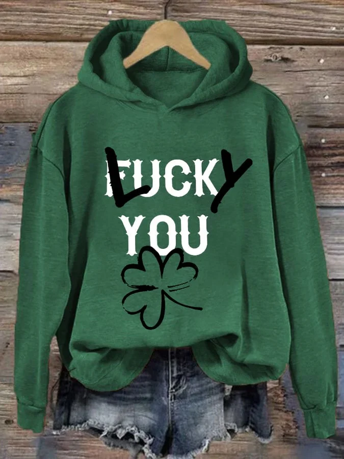Teecade Teecade  Luck You Fuck You Print Hooded Sweatshirt