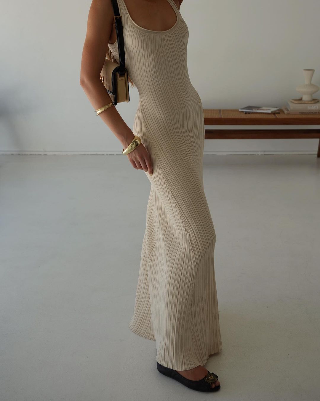 Ootddress Knit Ribbed Slim Maxi Dress Female Backless Scoop Neck Fashion Elegant Party Looks Long Dress Patchwork Knitwear Dress