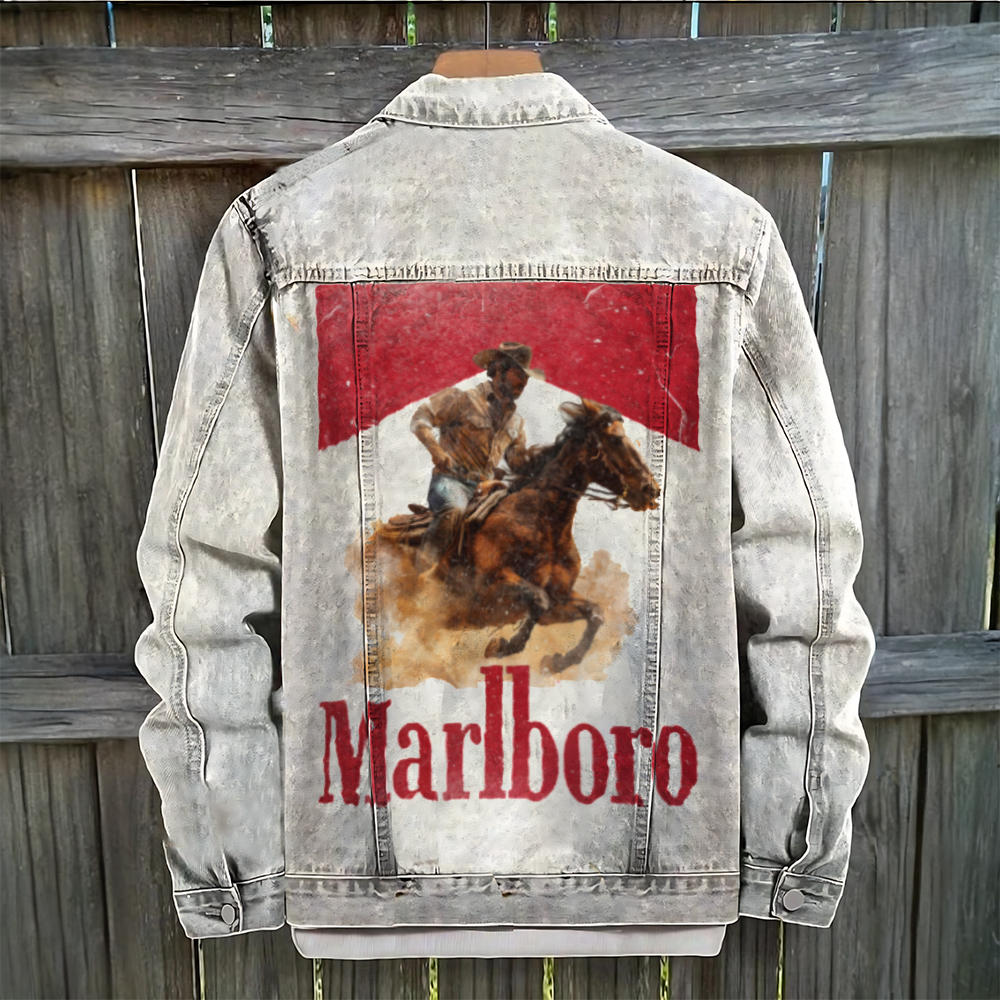 Vintage Cowboy Print Denim Jacket
