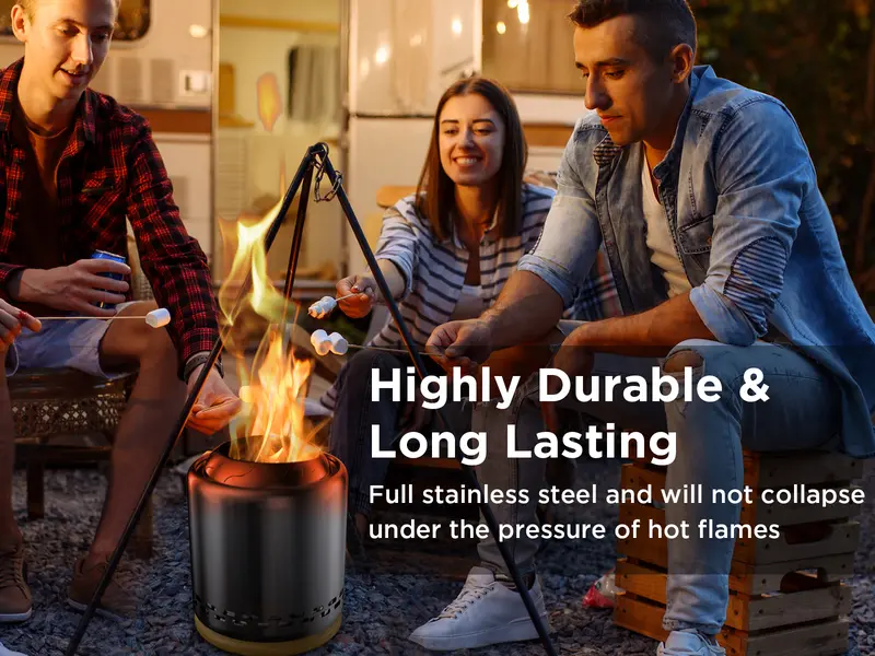 Product Introduction of OGERY Stove Tabletop Fire Pit with Stand. 7.9*6.1''. Smokeless Stainless Steel Portable Fire Pit for Camping Cooking Outdoor Decorative 9