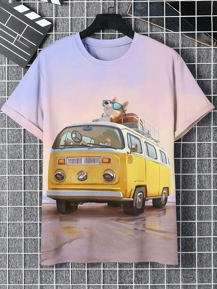 Men's Bus Puppy Travel Hawaii Art Print T-Shirt
