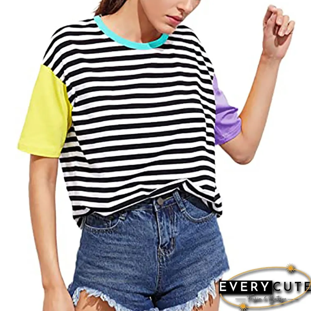 Yellow Contrast Stripes Short Sleeve Tees