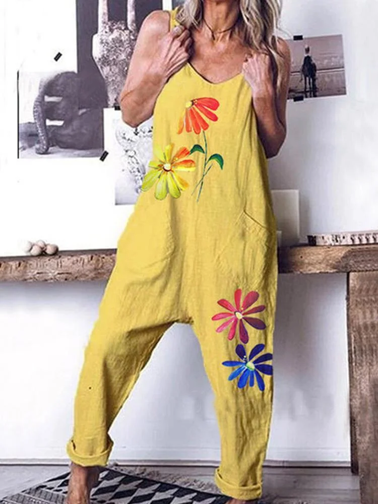 Printed cotton and linen jumpsuit-Mayoulove