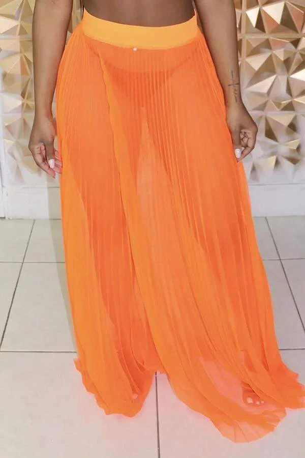 Sexy Orange Floor Length A Line Skirt(Without Underwear)