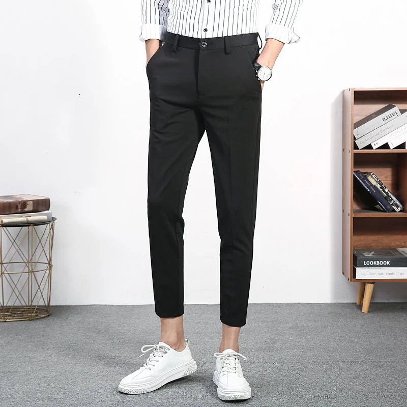 Men's Suit Trousers 2021 Summer New Korean Comfortable Simple Elastic Capri Business Casual Solid Color Fashion Hot Sale