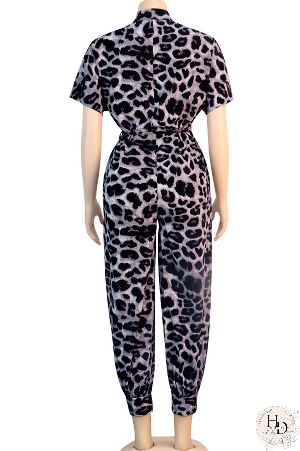 Yellow Sexy Leopard grain bandage Long Sleeve Turndown Collar Jumpsuits
