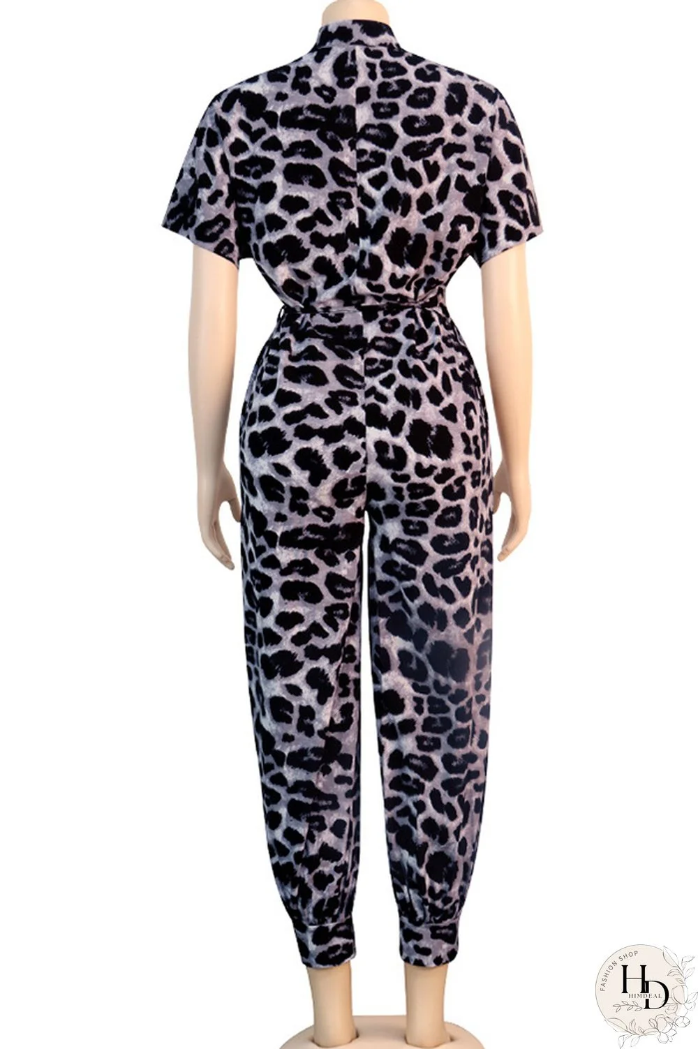 Yellow Sexy Leopard grain bandage Long Sleeve Turndown Collar Jumpsuits