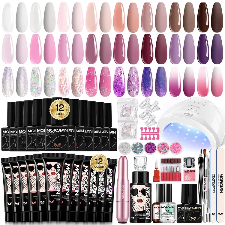 Heart Blooming - 12 Colors Poly Gel Professional Kit with 12 Colors Gel Nail Polish