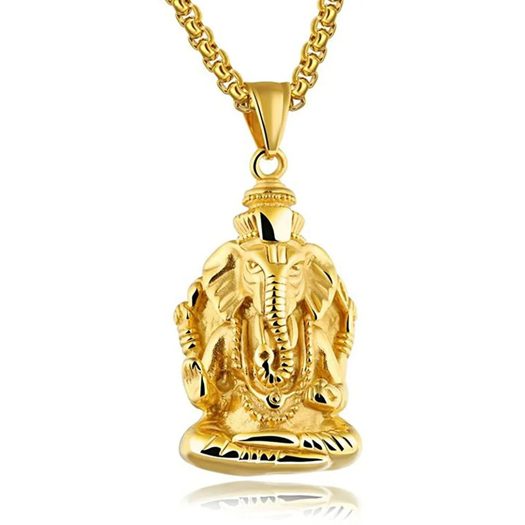 JAJAFOOK Stainless Steel Elephant Necklace, Indian Ganesha Good Luck Necklace, Golden/Silvery, 23.62¡¯¡¯