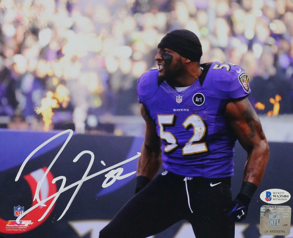 Ray Lewis Signed Ravens 8x10 In Purple Jersey PF Photo Poster painting- Beckett Auth *White