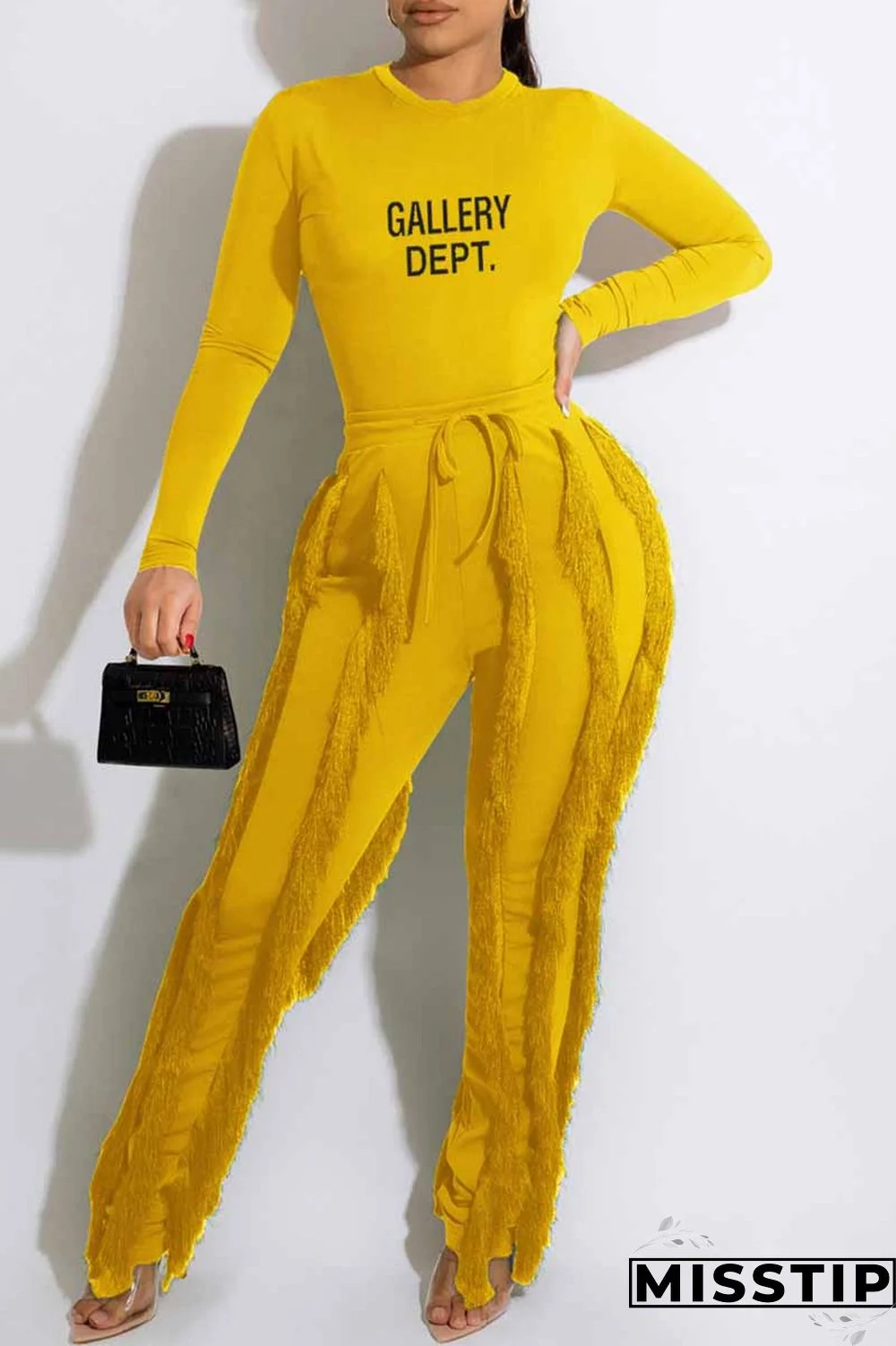 Green Casual Print Letter O Neck Long Sleeve Two Pieces