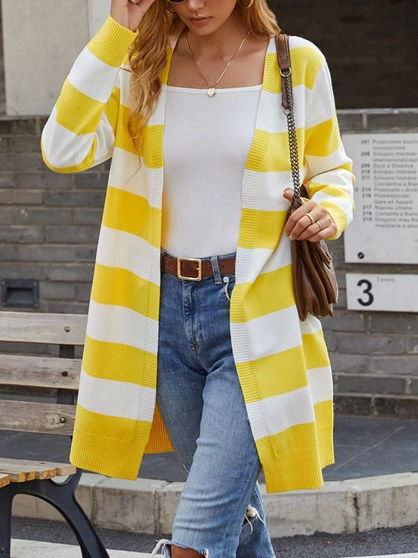 Women's V-neck Long Sleeve striped cardigan Top