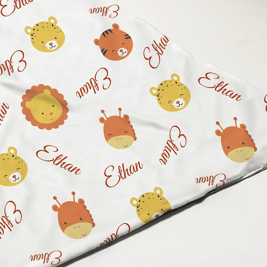 Ethan's Personalized Baby Name Blanket, Safari Animals
