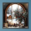 Weihnachten verschneite Fensterbank - runder Bohrer Diamantmalerei - 40*40cm