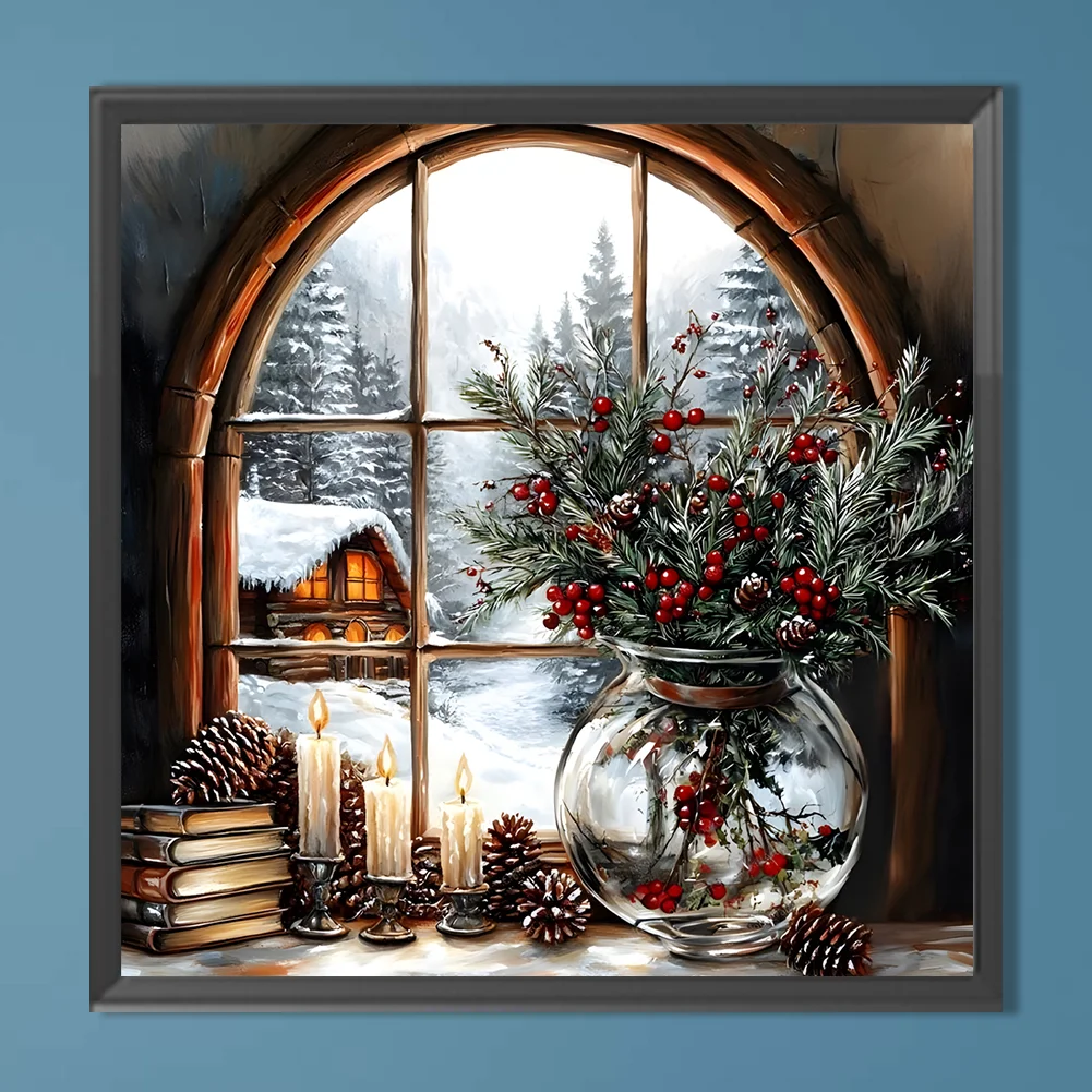 Diamond Painting - Full Round Drill - Xmas Snow View(Canvas|40*40cm)