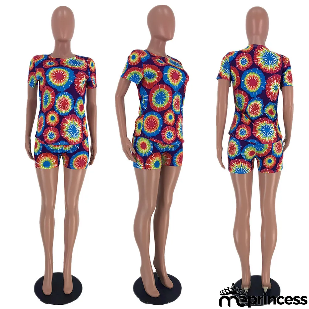 Tie Dye Print Casual Short Two Piece Sets