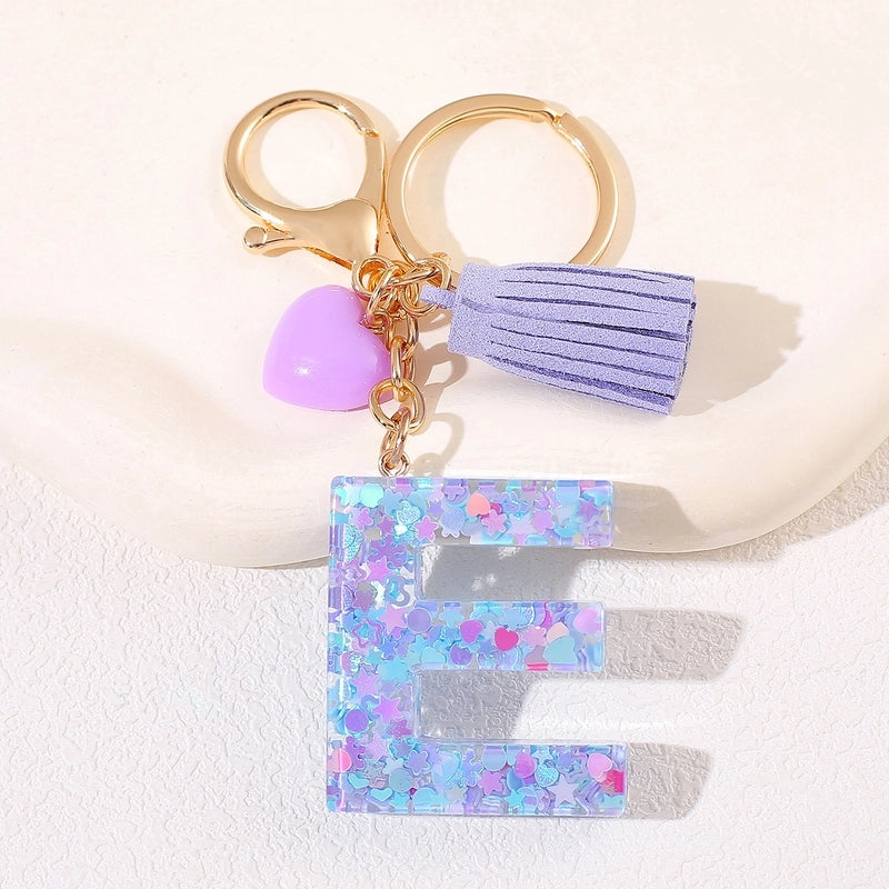 New Women’s Purple Love Tassel 26 Letter Keychain Cute Car Key Chain Couple Backpack Jewelry