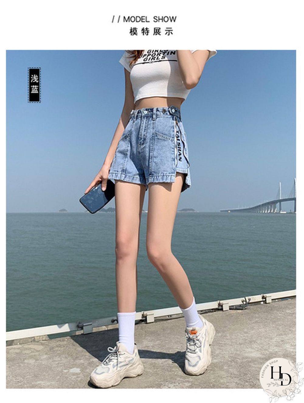 Women's Denim Shorts zipper slit stretch adjustable summer relaxed NEW