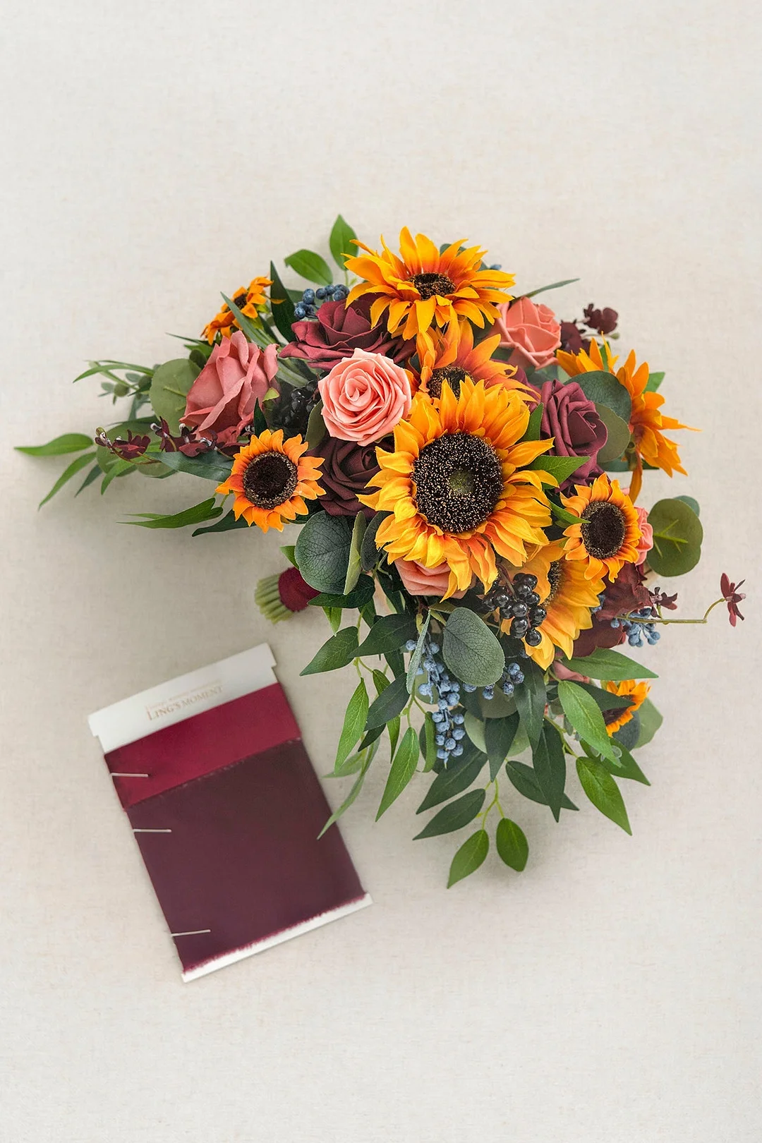 Large Free-Form Bridal Bouquet in Sunflower & Burgundy