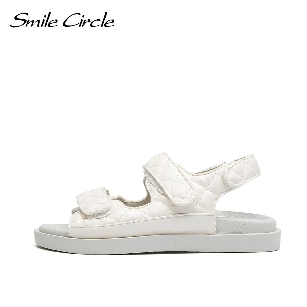 Smile Circle 2021 Summer Sandals Women Flats Platform Shoes Fashion Rhombus Lattice Casual Soft Bottom Ladies Sandals