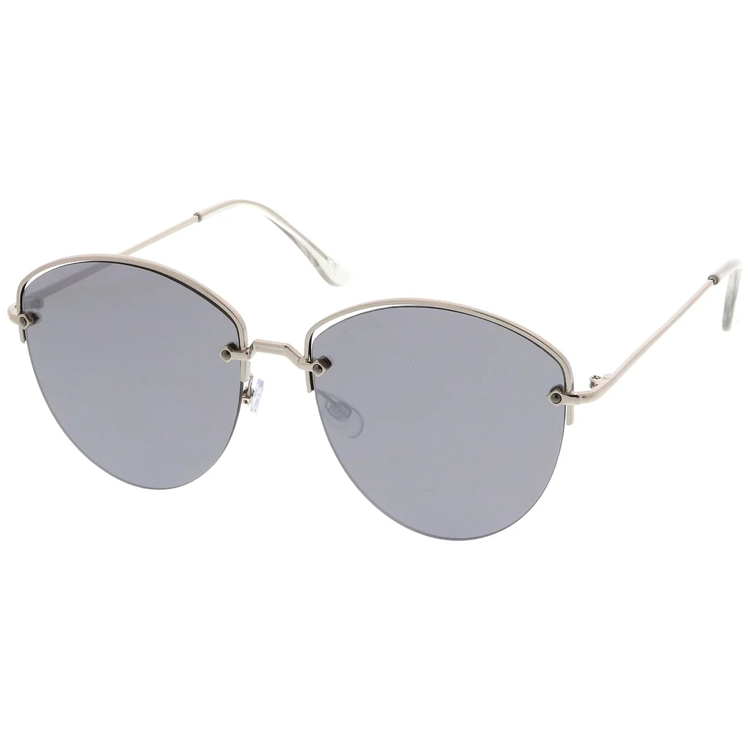 Modern Metal Nose Bridge Mirrored Flat Lens Semi-Rimless glasses 60mm