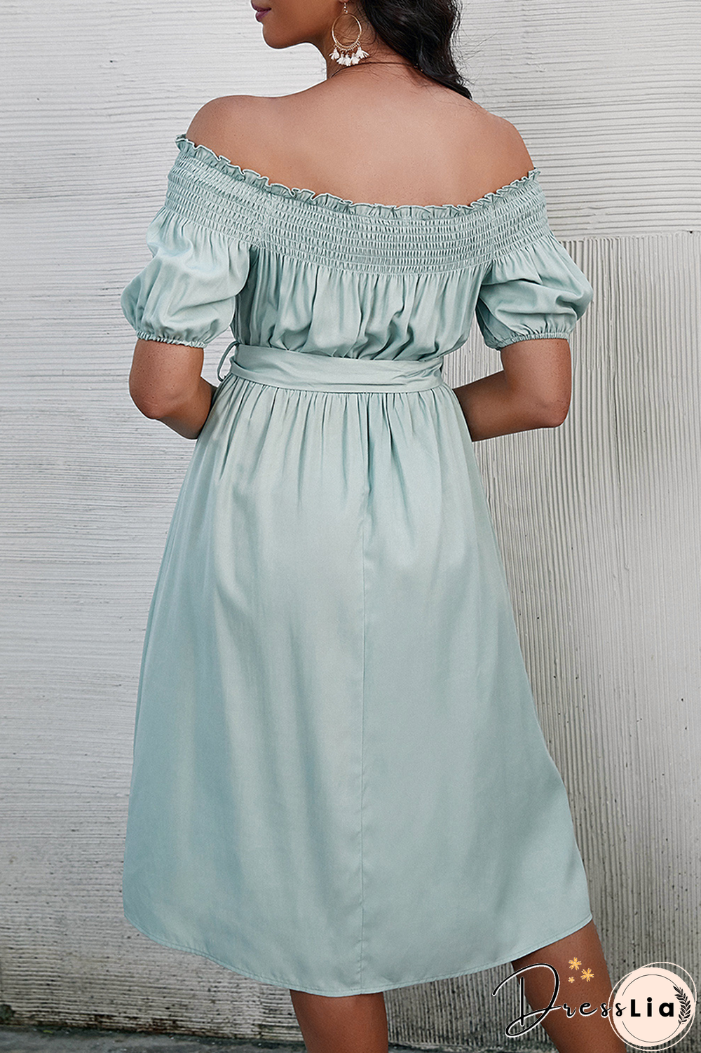 Fashion Elegant Solid Buckle With Belt Off The Shoulder A Line Dresses