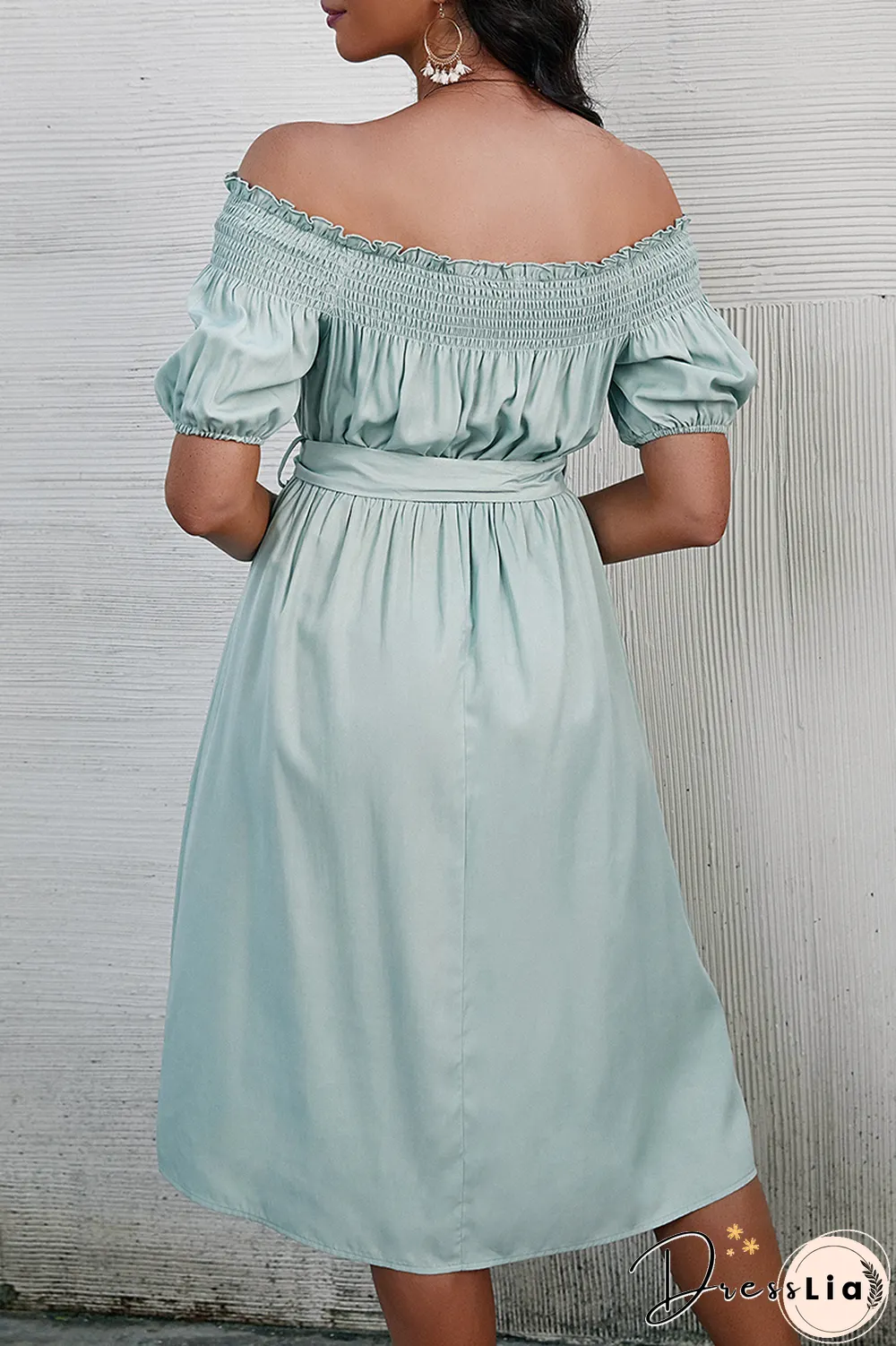 Fashion Elegant Solid Buckle With Belt Off The Shoulder A Line Dresses