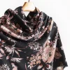 Black Pink Flower Autumn Winter Shawl Scarf