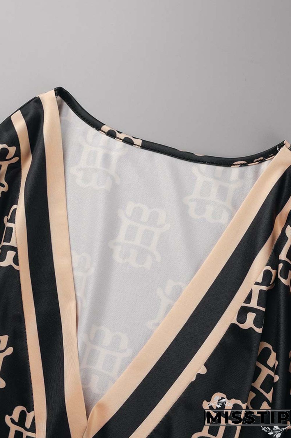 Apricot Casual Print Patchwork V Neck Three Quarter Two Pieces