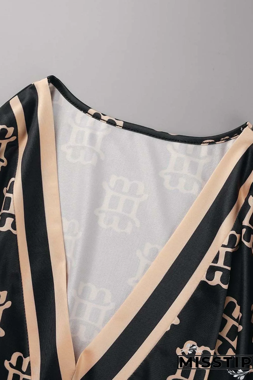 Apricot Casual Print Patchwork V Neck Three Quarter Two Pieces