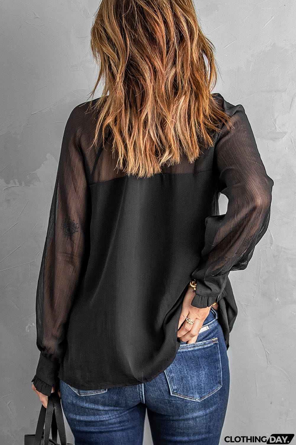 Sheer Ruffled Turtleneck Blouse